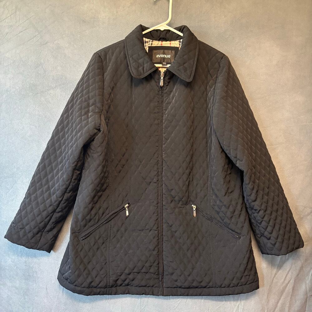 Avenue Coat Plus Size 14/16 Quilted Jacket Zip Up Plaid Lined Preppy Cozy Warm